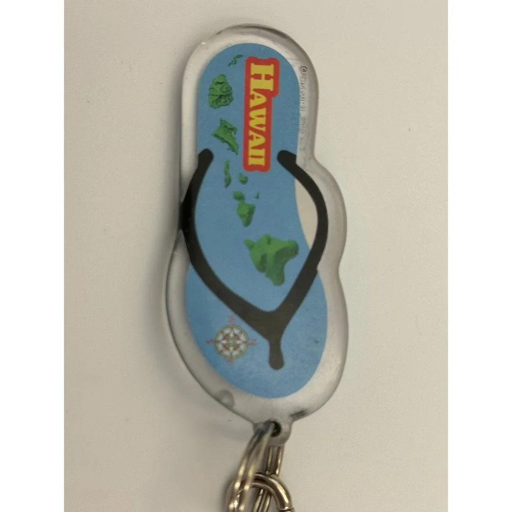 Hawaii Souvenir Flip Flop Keychain Blue Island‎ Map Acrylic Key Ring Accessory